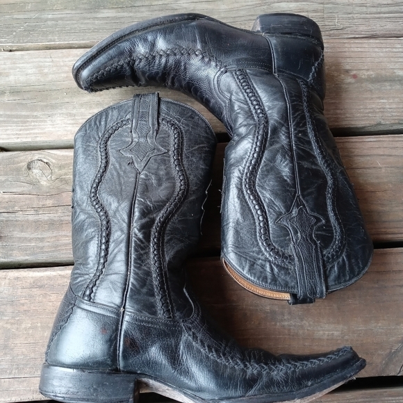 San Angelo Boots men\'s Western black leather stitch-seamed long toe sz 7.5D. 166 main image 6